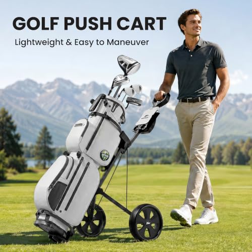 WAYTULES Black 2-Wheel Foldable Golf Push Cart - Lightweight, Durable Steel Frame, Adjustable Straps