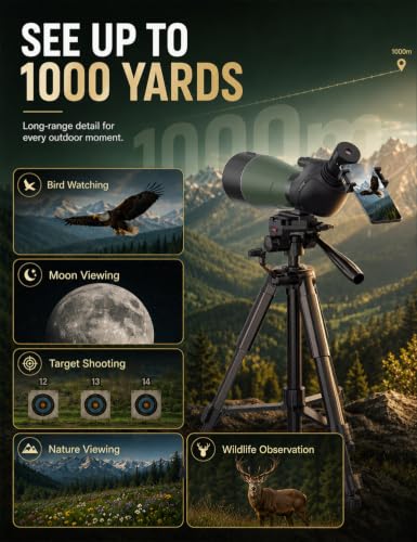 20-60x80 HD Spotting Scope with Phone Adapter & Tripod for Bird Watching