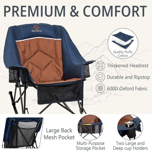 RED CREAT Navy 400lbs Heavy Duty Oversized Folding Rocking Camping Chair for Adults