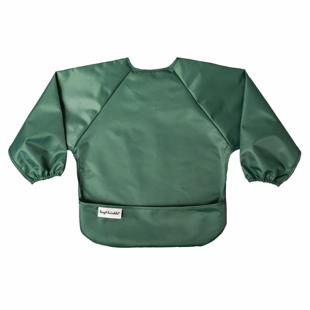 Tiny Twinkle Long Sleeve Bibs for Babies | 2-Pack Waterproof Smock Bibs | Machine Washable Feeding Essentials | Slate Olive, 6–24M