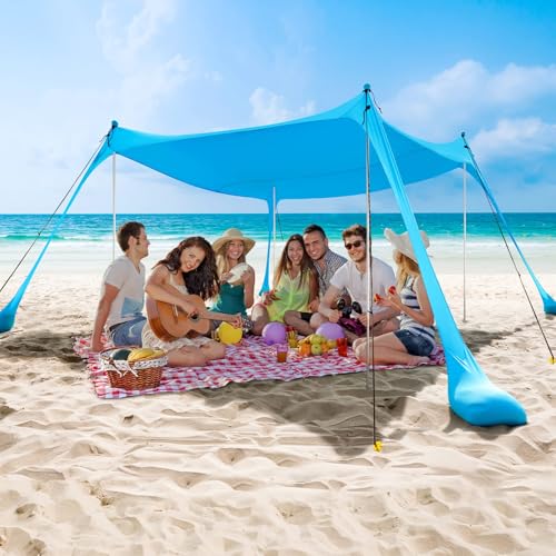 COMMOUDS Sky Blue 12x12 ft Beach Tent Sun Shelter UPF50+ Windproof Canopy