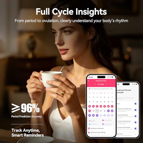 Gold Smart Ring Fitness Tracker with Heart Rate & Sleep Monitoring - Women Men