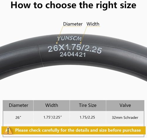 Heavy Duty Bike Tubes by 2-PCS - 26" AV Schrader Valve for 26x1.75 to 26x2.25 Tires