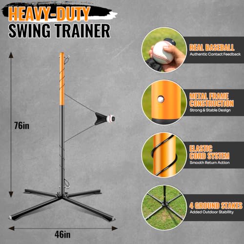 Baseball Swing Trainer with Real Ball & Adjustable Height - Indoor Outdoor Practice