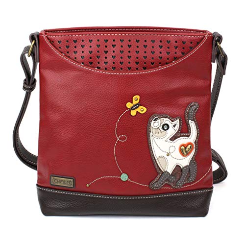 CHALA Sweet Messenger Mid Size Shoulder Purse with Adjustable Strap - Burgundy (Slim Cat Variant)