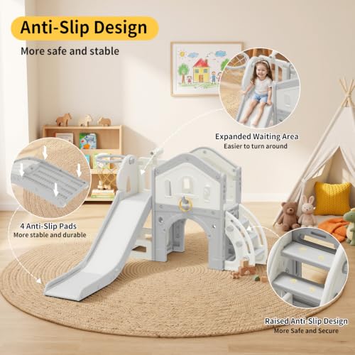 BIERUM 9-in-1 Toddler Slide White Gray Indoor & Outdoor Playset for Ages 1-3