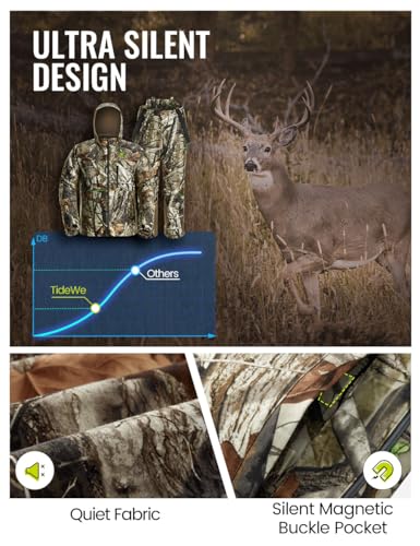 TIDEWE Men's Hunting Suit with Face Mask - Large Silent Camouflage Outfit