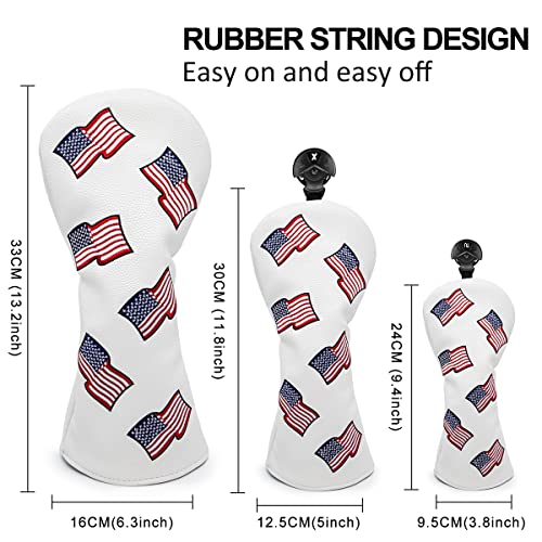 US Flag Patriotism Golf Club Head Covers Set for Driver, Fairway, Hybrids – 1pc Fairway Cover Included