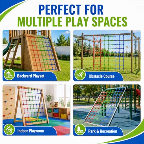 Kids Outdoor Climbing Net 5x6.5FT Heavy Duty Rope Ladder for Playground & Treehouse