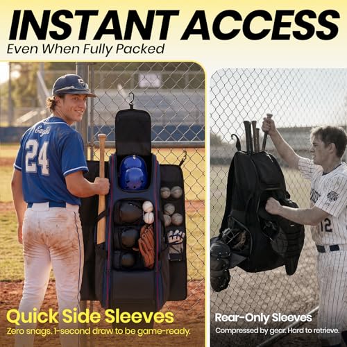 Fanwoli Pro Navy 100L Baseball Catchers Gear Bag with Organizer & 5-Hook Dugout