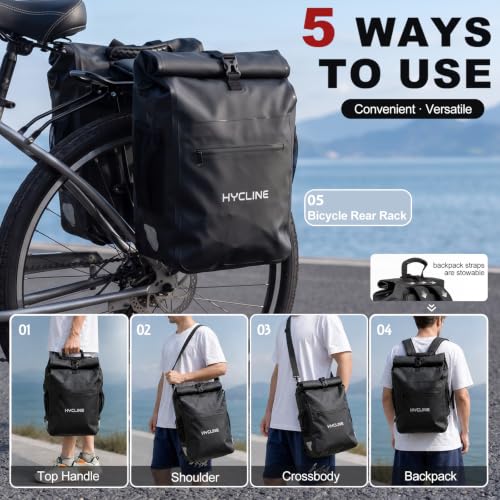 Hycline Waterproof Bike Panniers 28L 5-in-1 Rear Rack Bag Set (2PCS)
