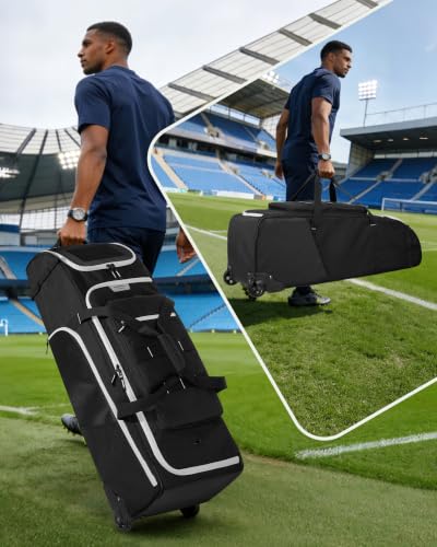 CURMIO Rolling Football Bag with Helmet Compartment & Wet Pocket - Sports Gear Storage