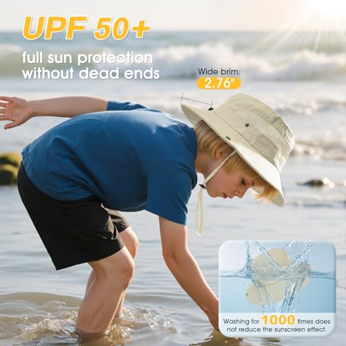 Kids Sun Hat UPF 50+ Outdoor Bucket Hat 5-13 Years 2-Pack Khaki Beige
