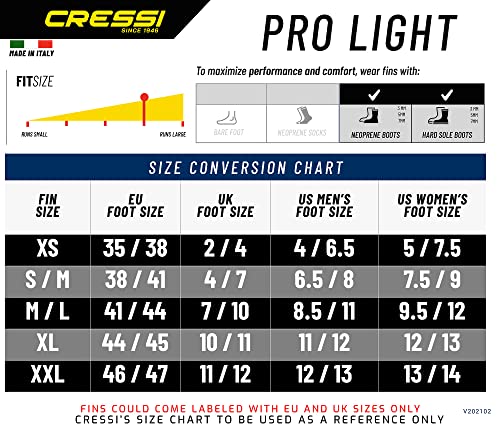 Cressi Pro Light Open Heel Diving Fins - Lightweight, Well-Balanced, Black / M/L