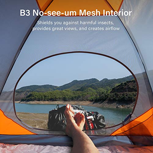 BISINNA 4 Person Camping Tent - Lightweight Waterproof Backpacking Shelter - Orange