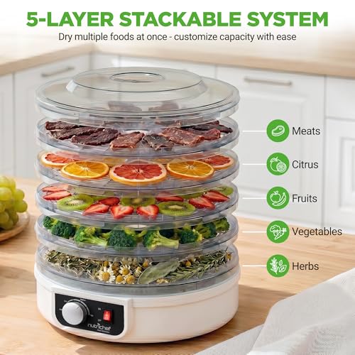 NutriChef Food Dehydrator Machine Milky - Dehydrate Jerky, Meats, Fruits & Vegetables