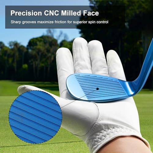 KVV Premium Golf Wedges 52/56/60 Degree Set with Ionized Blue PVD Finish - Right-Handed CNC Milled Face for Men & Women - 60 Degree