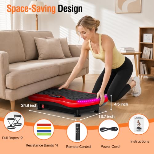 Red Vibration Plate Exercise Machine for Full-Body Fat Loss & Sculpting with Adjustable Speeds