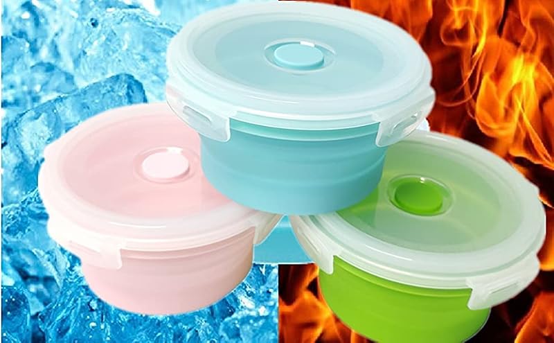 27oz Collapsible Food Storage Container with Lid - 800ml Silicone Bowl