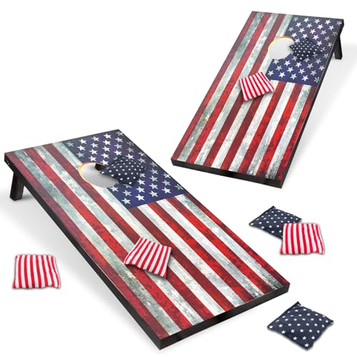 American Flag Cornhole Board Set 4x2FT with Carrying Bag & 8 Bean Bags