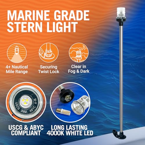 Better Boat 35-Inch LED Anchor Light Pole - USCG Compliant Marine Stern Light