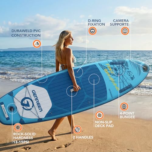 GENREEN 10'6" Blue Inflatable Stand Up Paddle Board - Stable & Beginner-Friendly