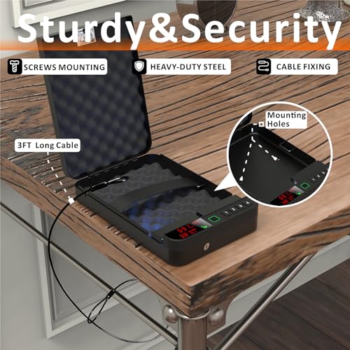 Portable Gun Safe with LCD Display Black - Biometric, Keypad & Key Lock for Travel & Home