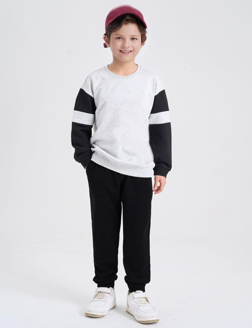 Flygo Boys Girls Fleece Pants Sherpa Lined Sweatpants Athletic Joggers Winter Warm Unisex Kids Active Pull-On Pants(Black-S)