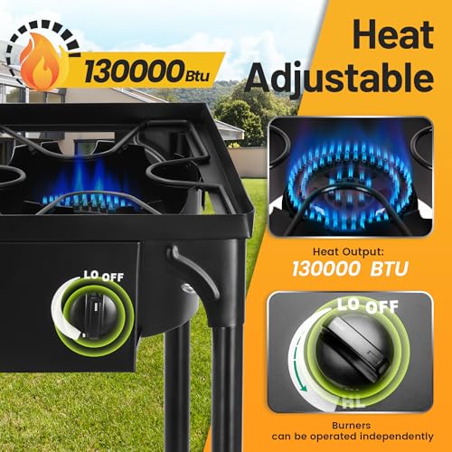 Outdoor Camping Stove 130,000 BTU Single Burner - Adjustable & Portable - Variation 1 Burner New