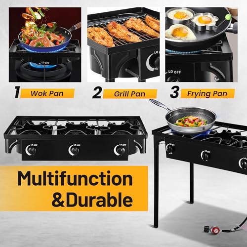 FSUON 3-Burner Outdoor Camping Stove 225000 BTU, Detachable Legs, Adjustable Heat, New Model