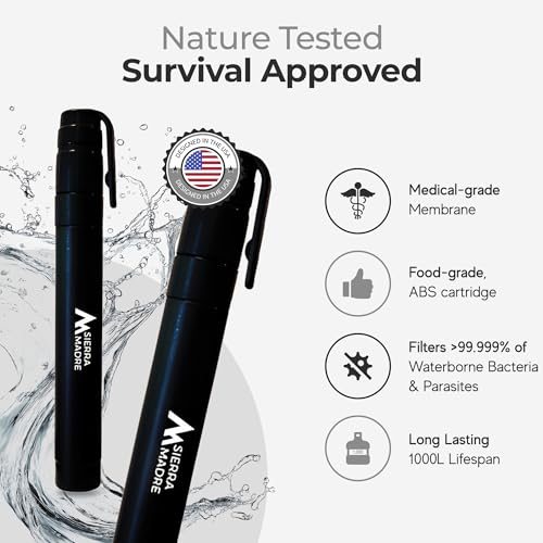 Sierra Madre Pack of 5 Water Filter Straws – 264 Gallons Capacity, Lightweight, Outdoor & Emergency Use