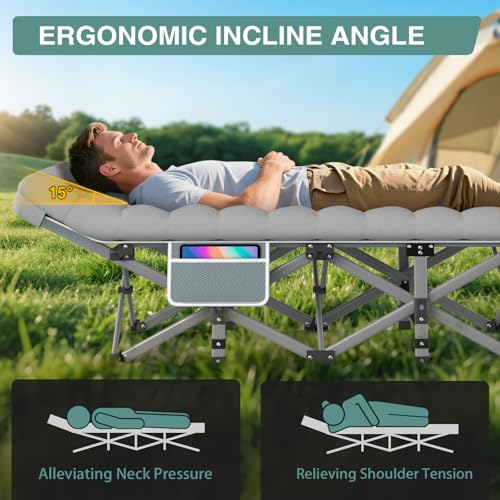 Camping Cot for Adults with Mattress - Heavy-Duty Folding Bed, 1200D Oxford, Supports 500LBS, 28