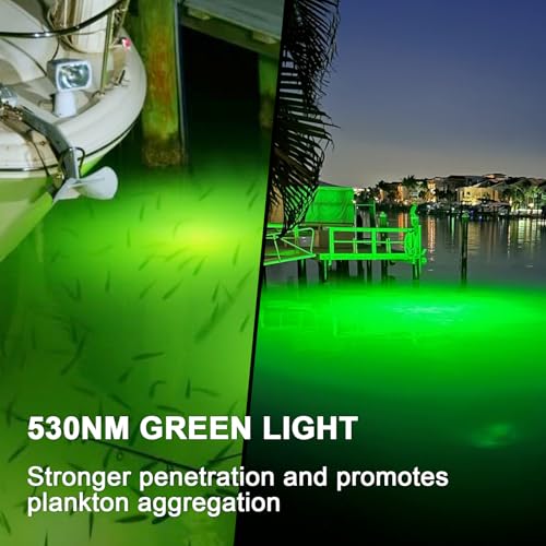 Underwater Fishing Light 60W 7500LM Green Submersible Fish Attractor with 30FT Cord