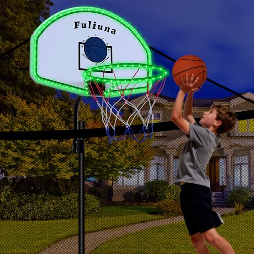 Universal Trampoline Basketball Hoop with Solar LED Lights, Adjustable for 25-32mm Poles