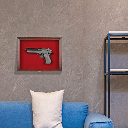 Mahogany Finish Wall Mount Gun Display Case with Lock & UV-Protected Acrylic Door
