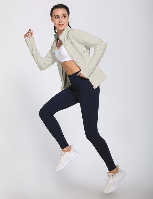 baleaf Running Jacket for Women Fleece Winter Water Resistant Full Zip Cold Weather Gear Thermal Cycling Workout Jackets Oatmeal Pink L