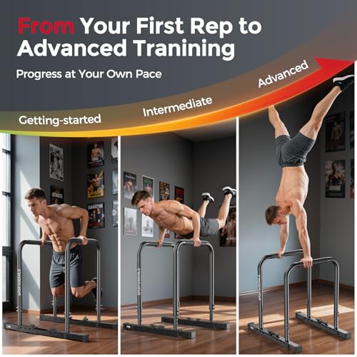 Sportsroyals Black Adjustable Dip Bar Station - Heavy Duty Parallette & Upper Body Workout Equipment for Home Gym