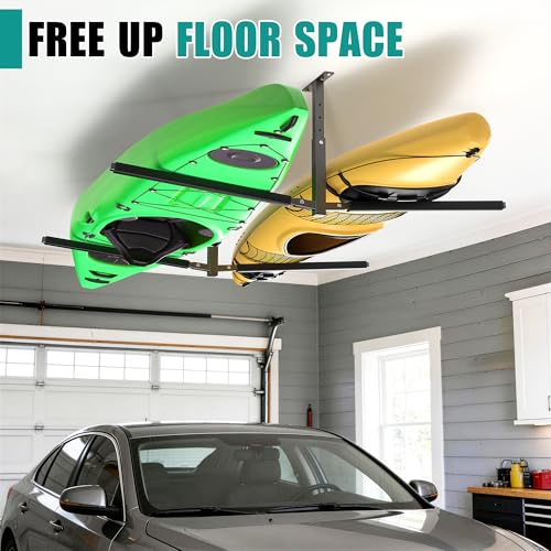 EVERHANGER 62-Inch Adjustable Ceiling Kayak Storage Rack for Garage - Supports 2 Kayaks