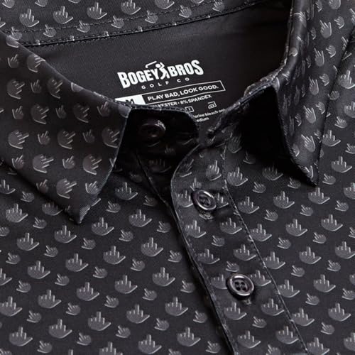 Bogey Bros Golf Polo Shirt for Men - Birdie Finger Raven X-Large, 4-Way Stretch, UPF 50, Moisture Wicking Athletic Fit