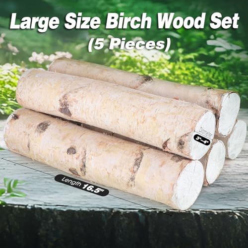 Large Birch Logs for Fireplace & Decor - 5 Pack, 3-4 Inch Diameter