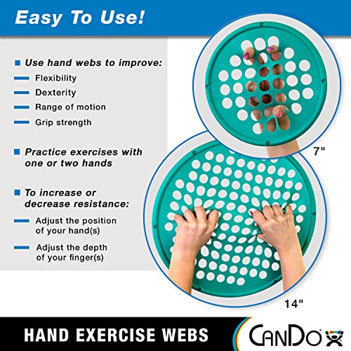 CanDo Web Hand Therapy Device Set - 7 Inch Latex-Free Hand Exercise Web (Multiple Colors)
