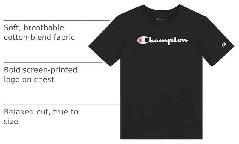 Champion Boys Logo T-Shirt Short Sleeve Black Logo - Variation