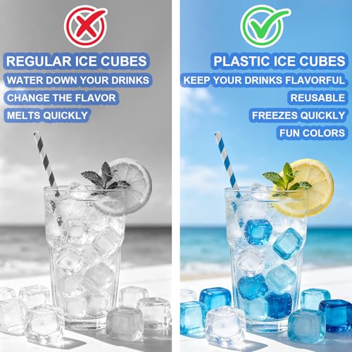 DGB 300 Pack Reusable Ice Cubes - Non-Melting Plastic Chilling Cubes for Drinks & Coolers