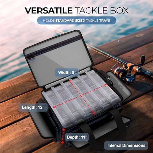 Reaction Tackle Saltwater Fishing Tackle Bag - Medium Water-Resistant 1000D PVC with Removable Dividers, Fits 3600 Trays