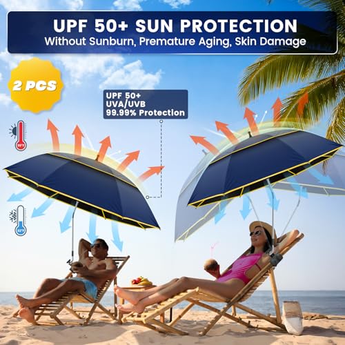 QTREE Ink Blue 2-Pack 53-inch Double Canopy Beach Chair Umbrella with Clamp