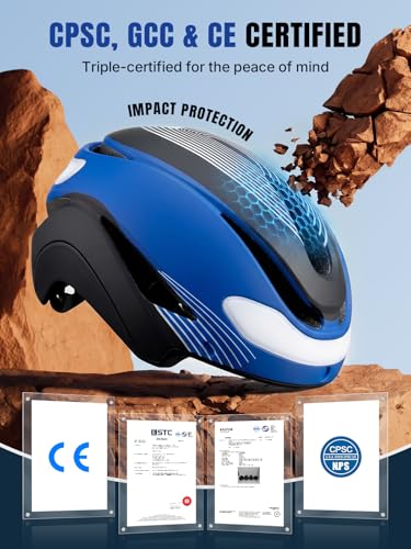 Adult Bike Helmet with LED Turn Signals & Magnetic Goggles - Blue & Black - Removable Visor