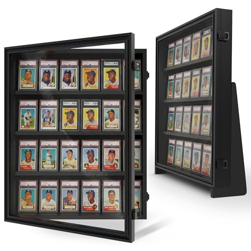 NicheTekk Wall-Mounted Baseball Card Display Case with UV Protection - Holds 24 Cards