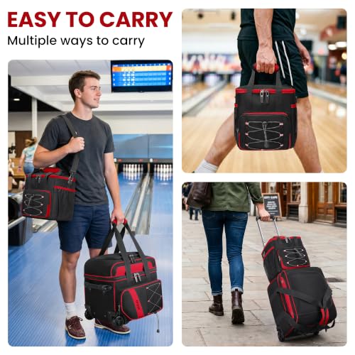 Red 2-Ball Bowling Bag with Wheels and Detachable Tote - Organizing and Transport