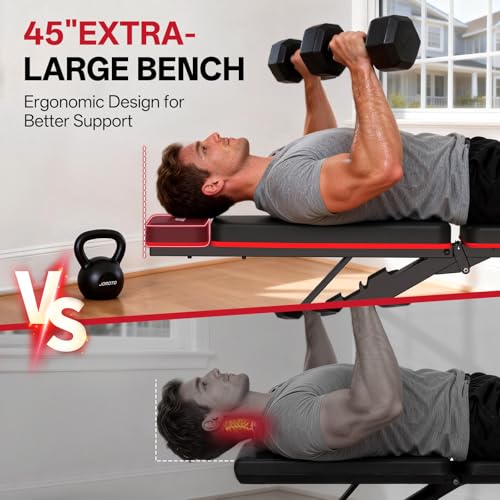 Red JOROTO Adjustable Weight Bench with Leg & Back Extensions, Preacher Curl
