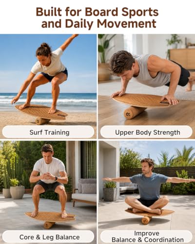 Balance Board with Roller & Stand - Indoor Surf Trainer for Home Workout